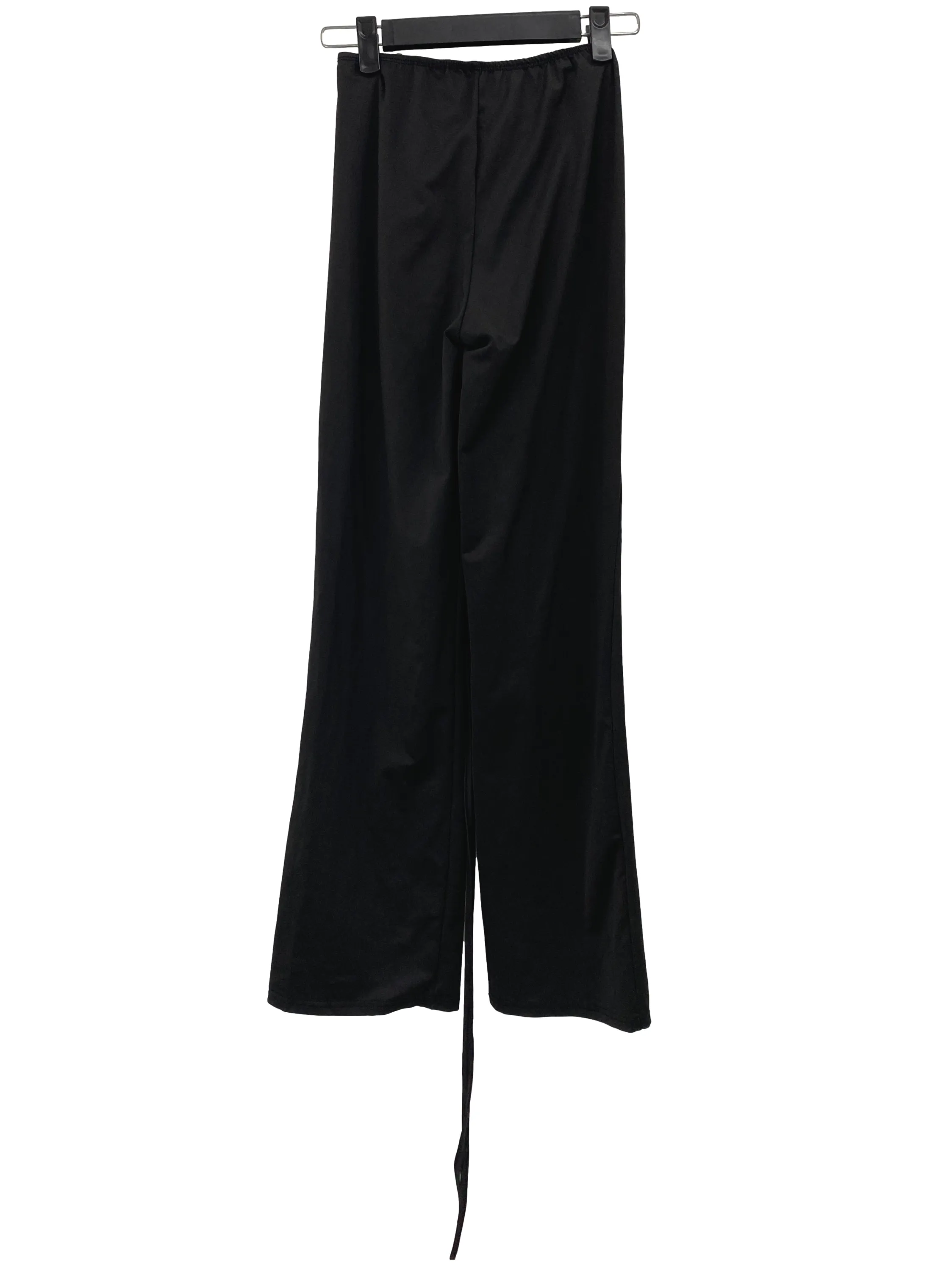 Black Front-Tie Ribbon Ruched Pants