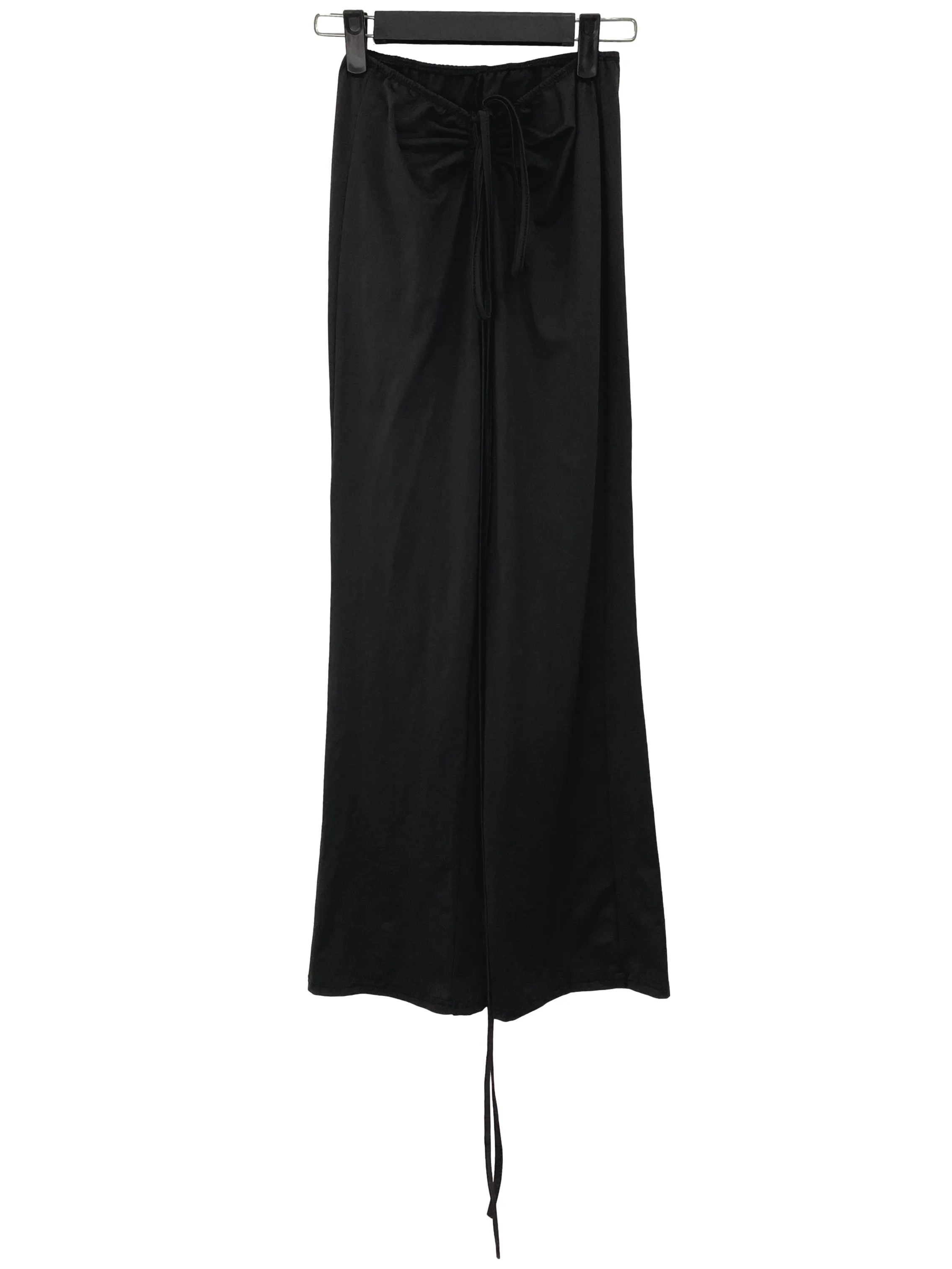 Black Front-Tie Ribbon Ruched Pants