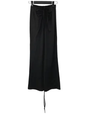 Black Front-Tie Ribbon Ruched Pants