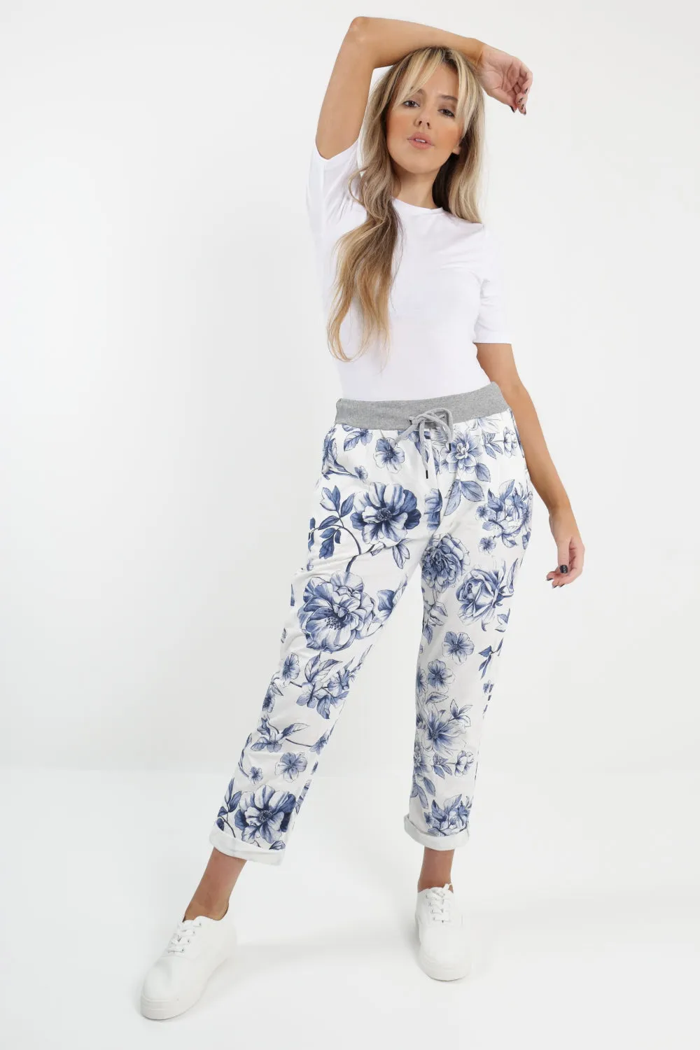 Italian Floral Printed Cotton Trousers