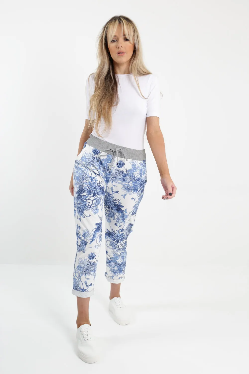 Italian Floral Printed Cotton Trousers