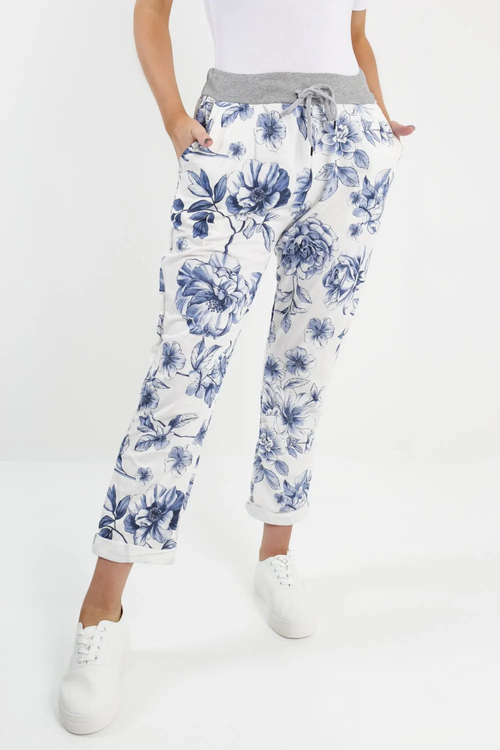 Italian Floral Printed Cotton Trousers