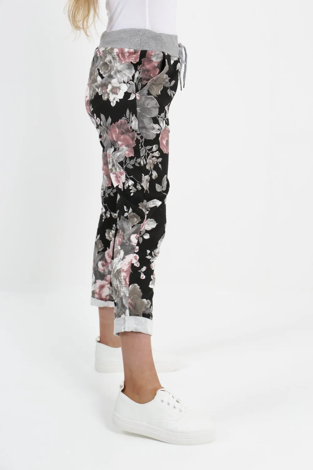 Italian Floral Printed Cotton Trousers