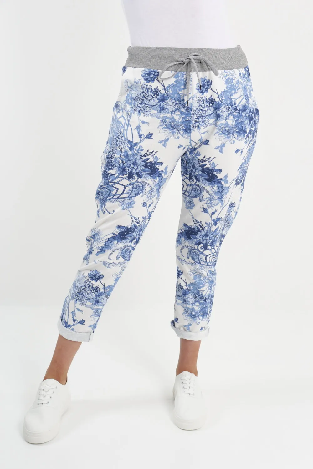Italian Floral Printed Cotton Trousers