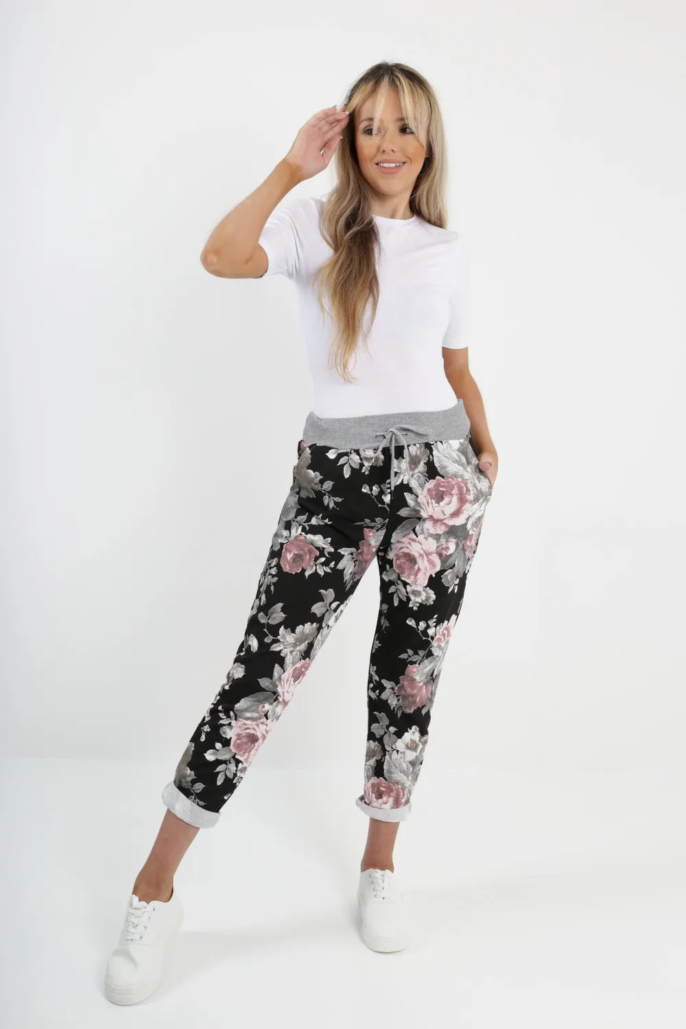 Italian Floral Printed Cotton Trousers