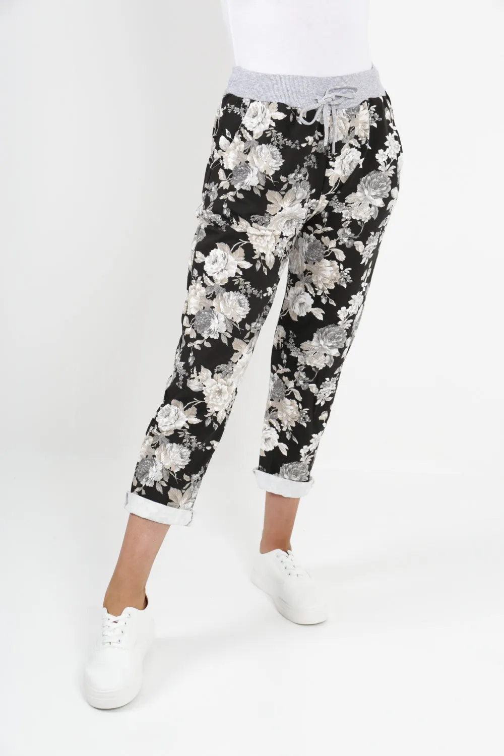 Italian Floral Printed Cotton Trousers