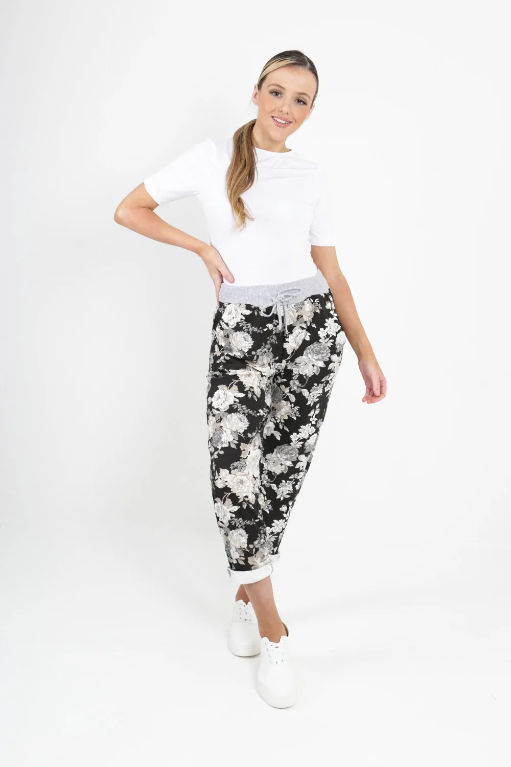 Italian Floral Printed Cotton Trousers