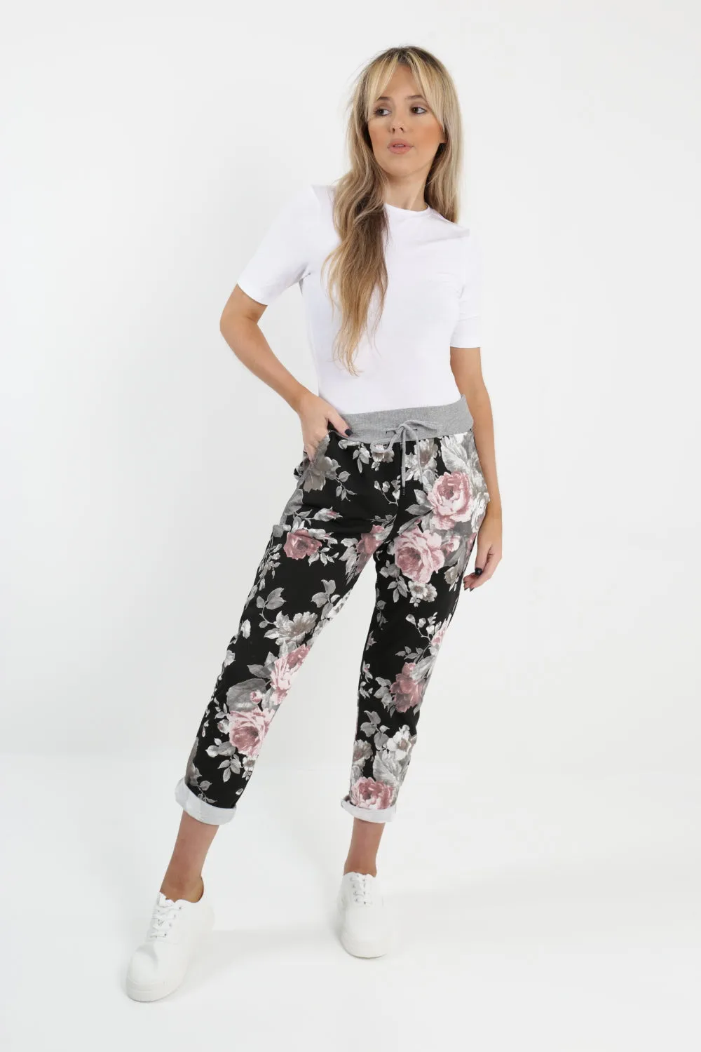 Italian Floral Printed Cotton Trousers