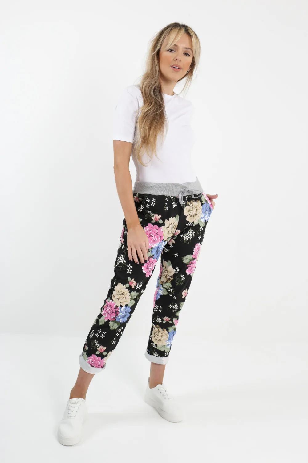 Italian Floral Printed Cotton Trousers