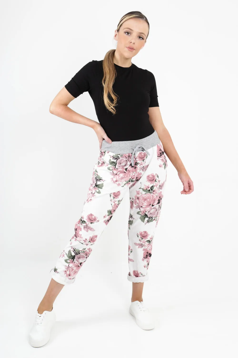 Italian Floral Printed Cotton Trousers