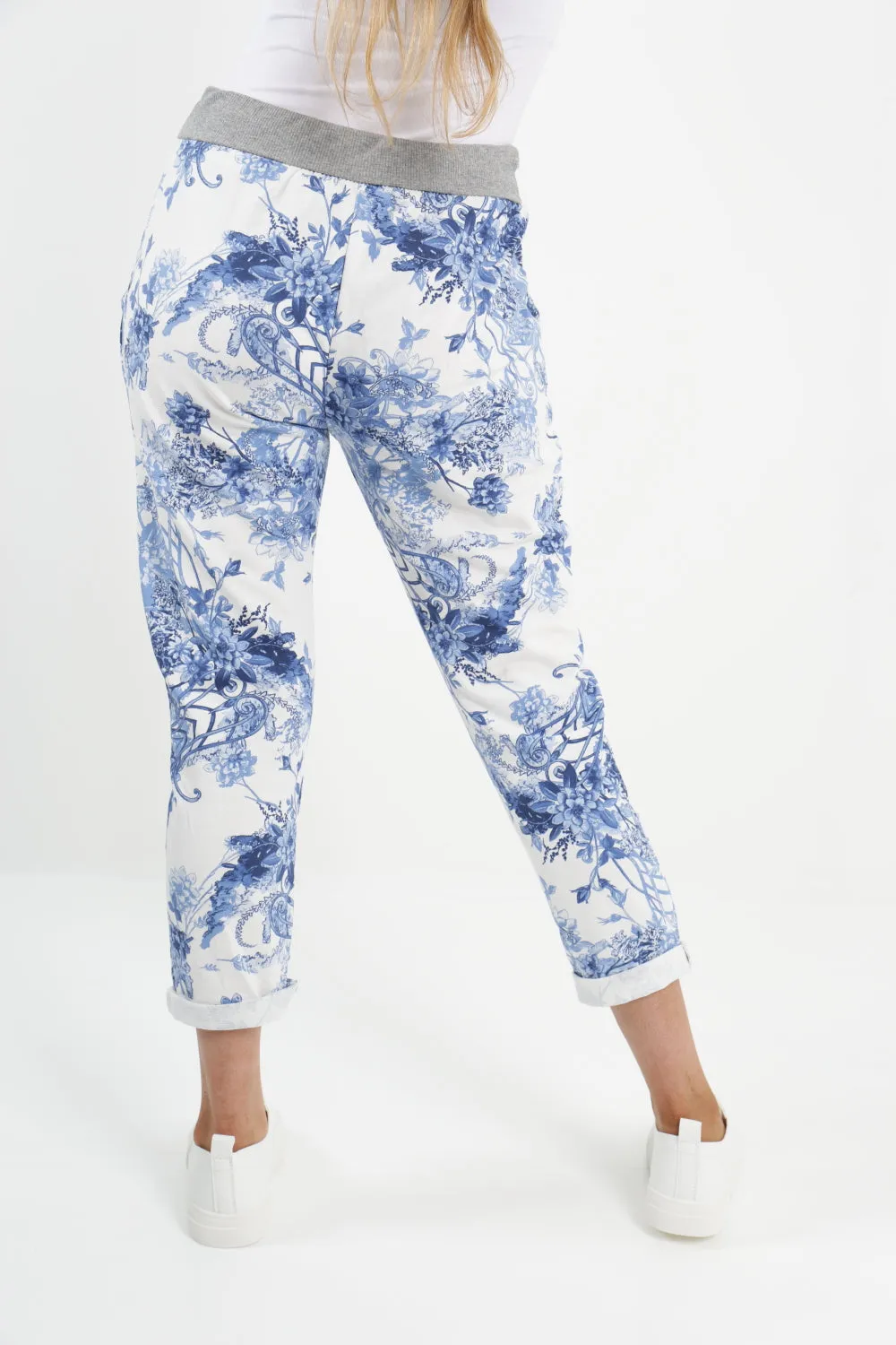 Italian Floral Printed Cotton Trousers