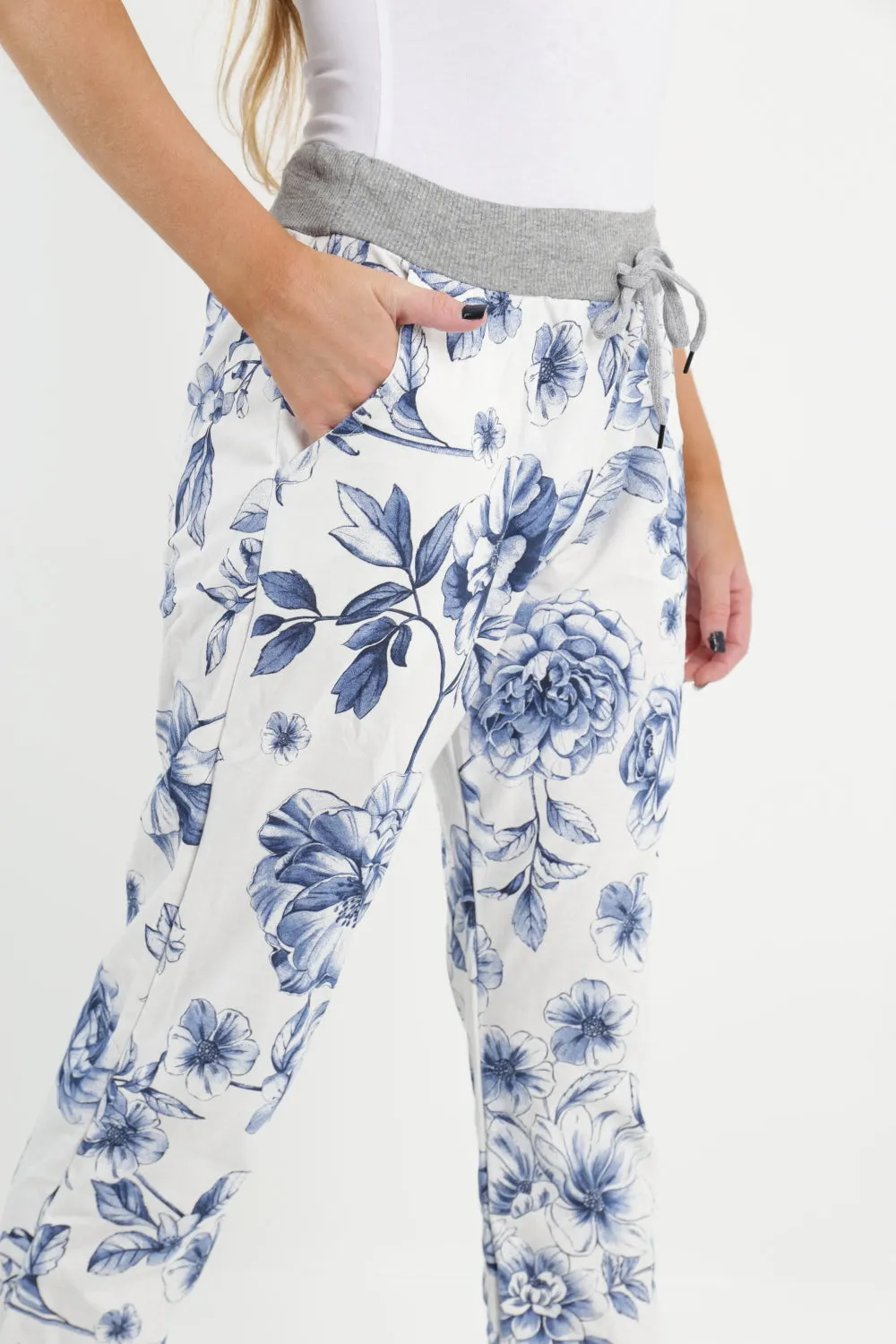 Italian Floral Printed Cotton Trousers