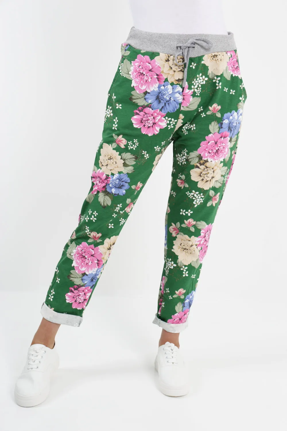 Italian Floral Printed Cotton Trousers