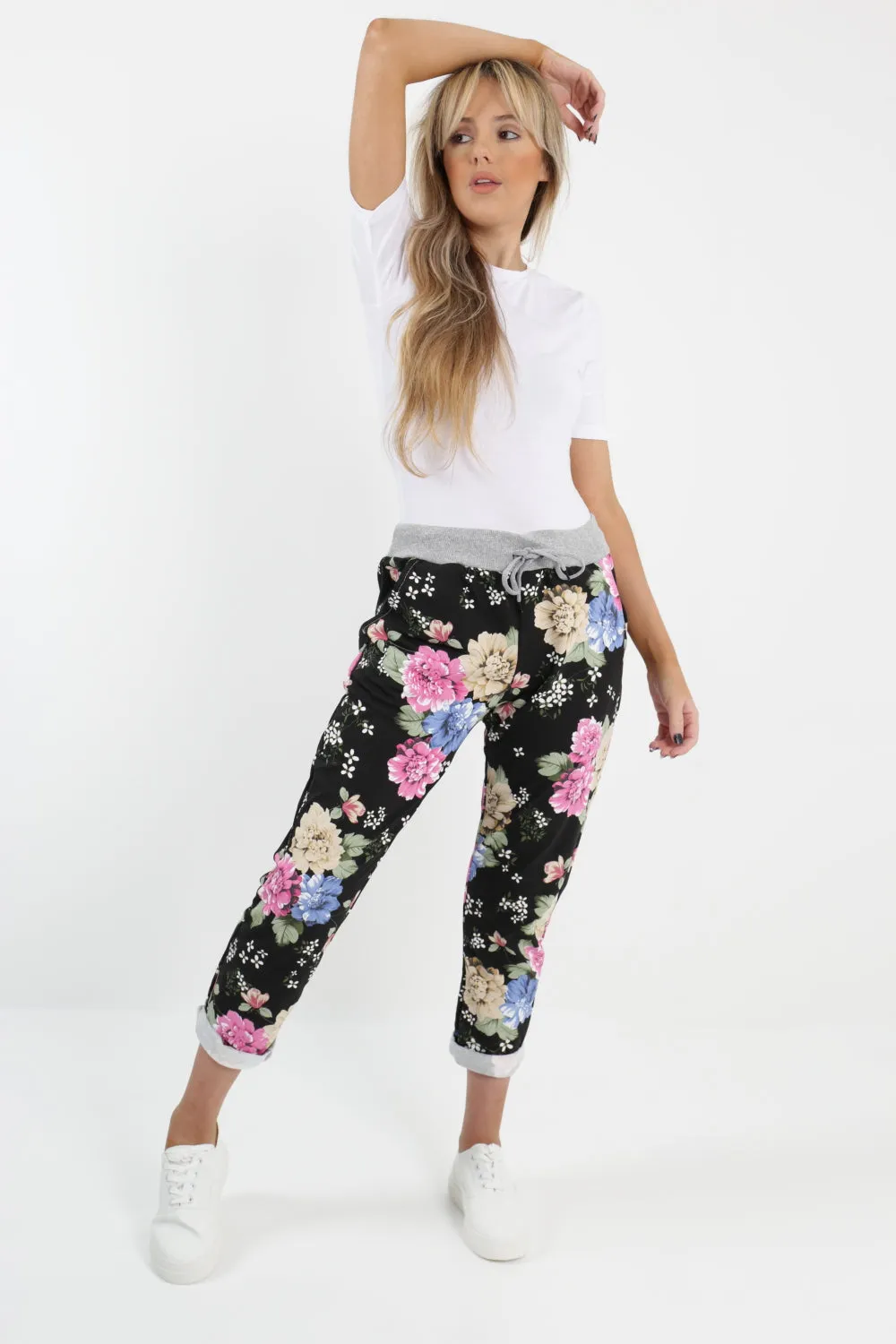 Italian Floral Printed Cotton Trousers