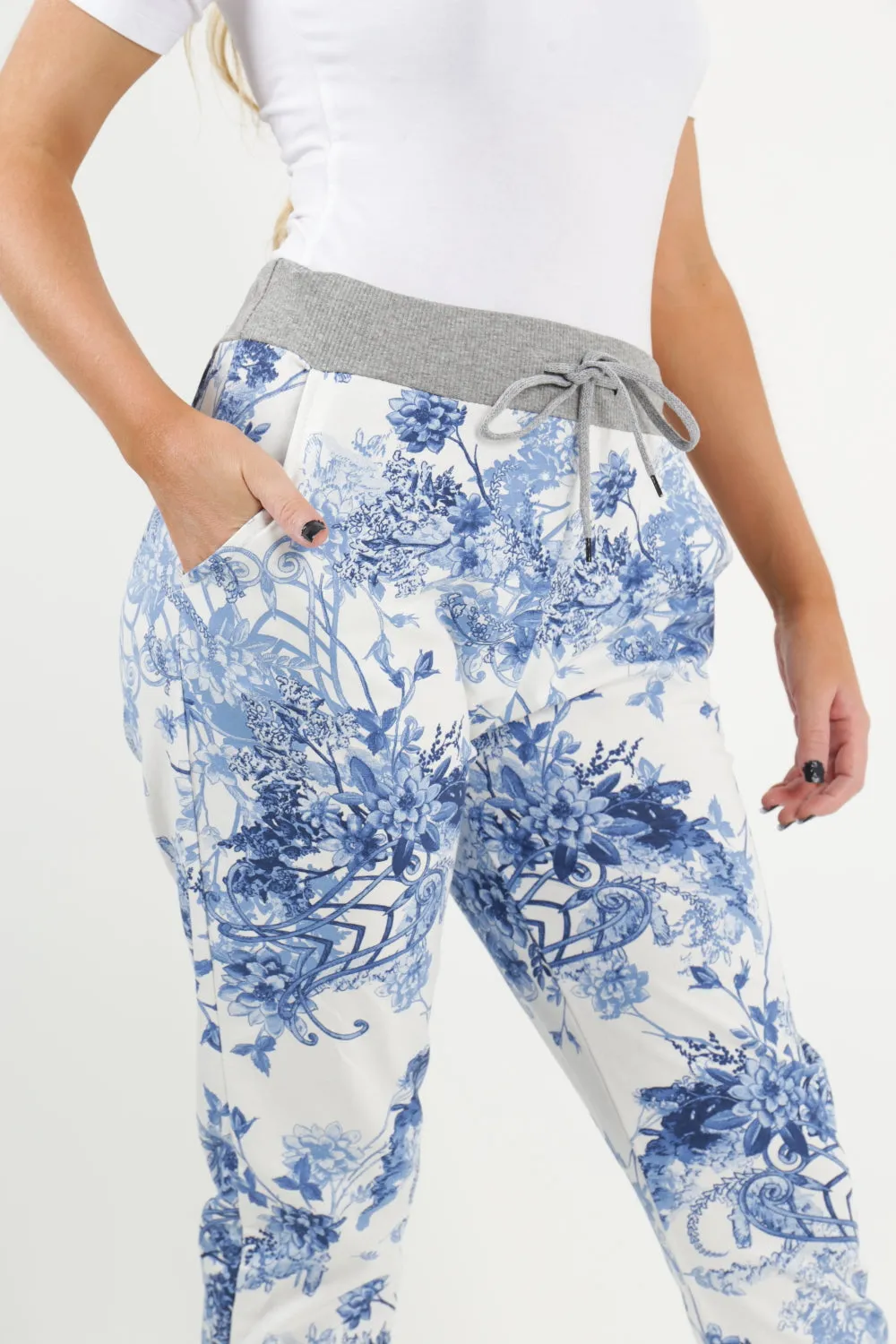 Italian Floral Printed Cotton Trousers