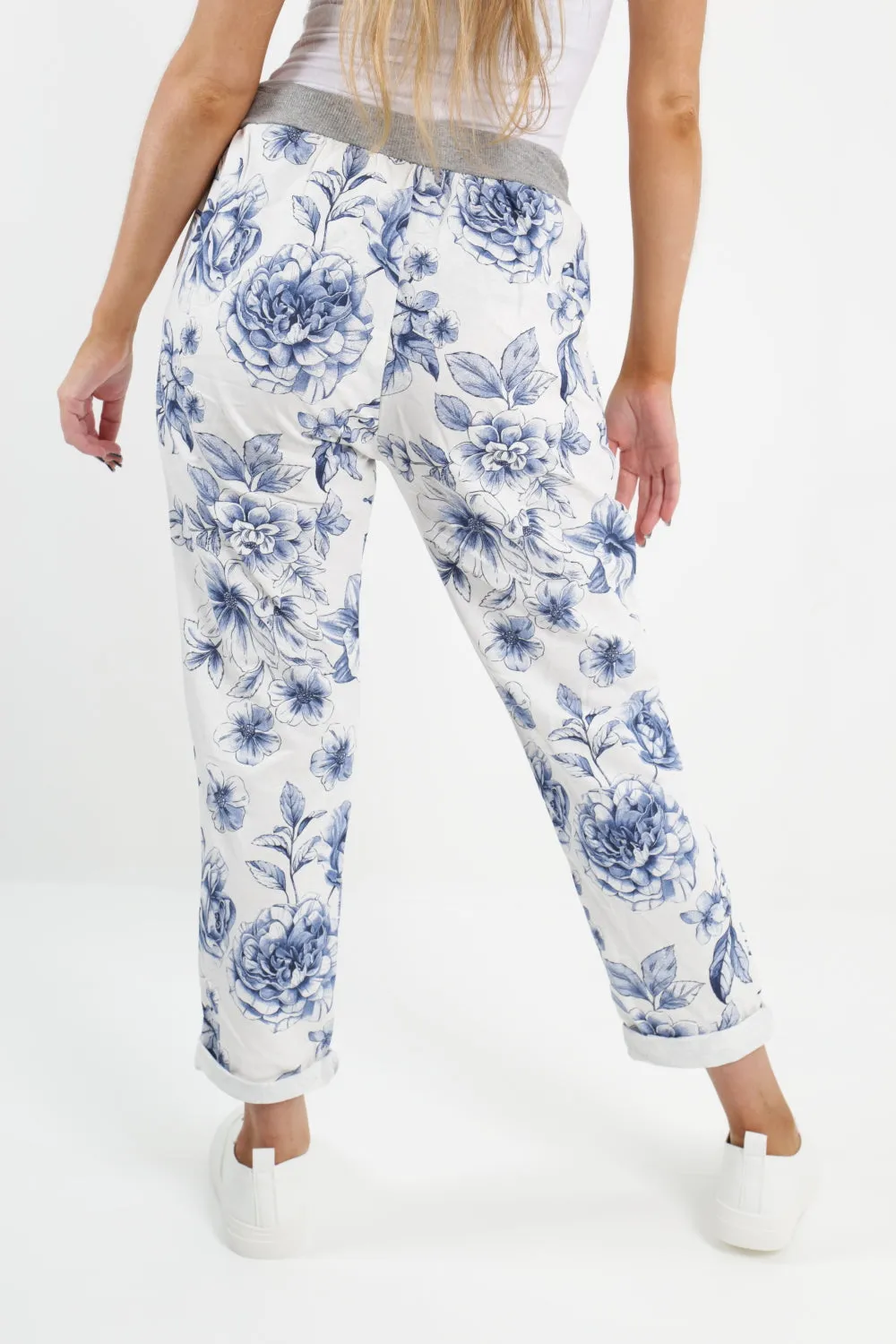 Italian Floral Printed Cotton Trousers