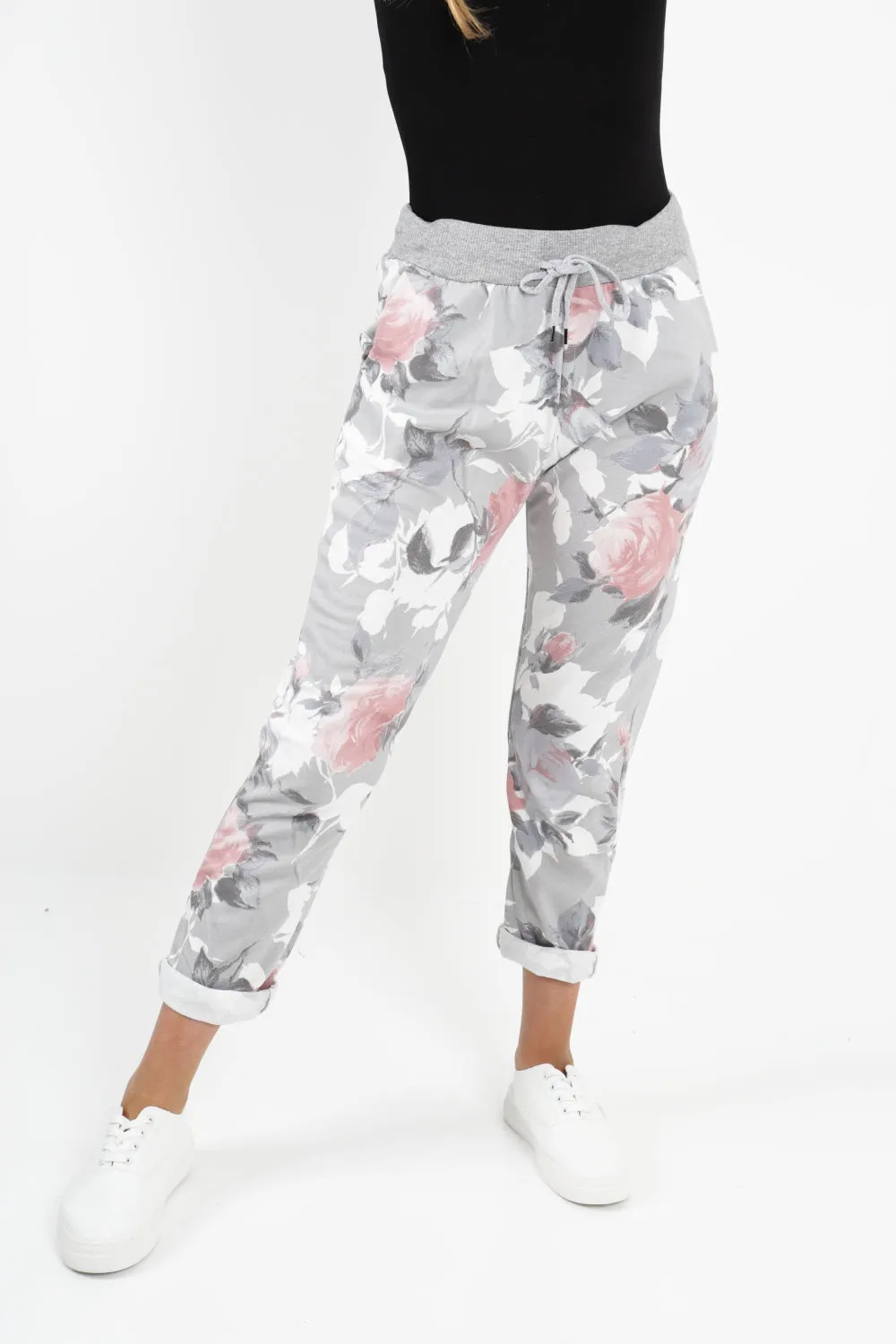 Italian Floral Printed Cotton Trousers
