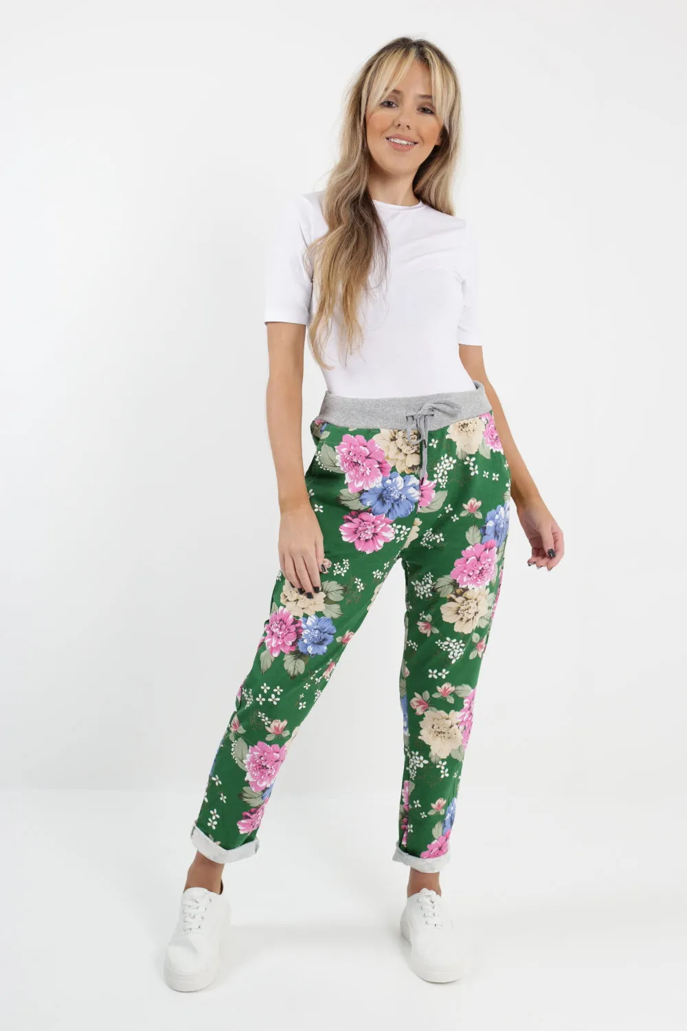 Italian Floral Printed Cotton Trousers