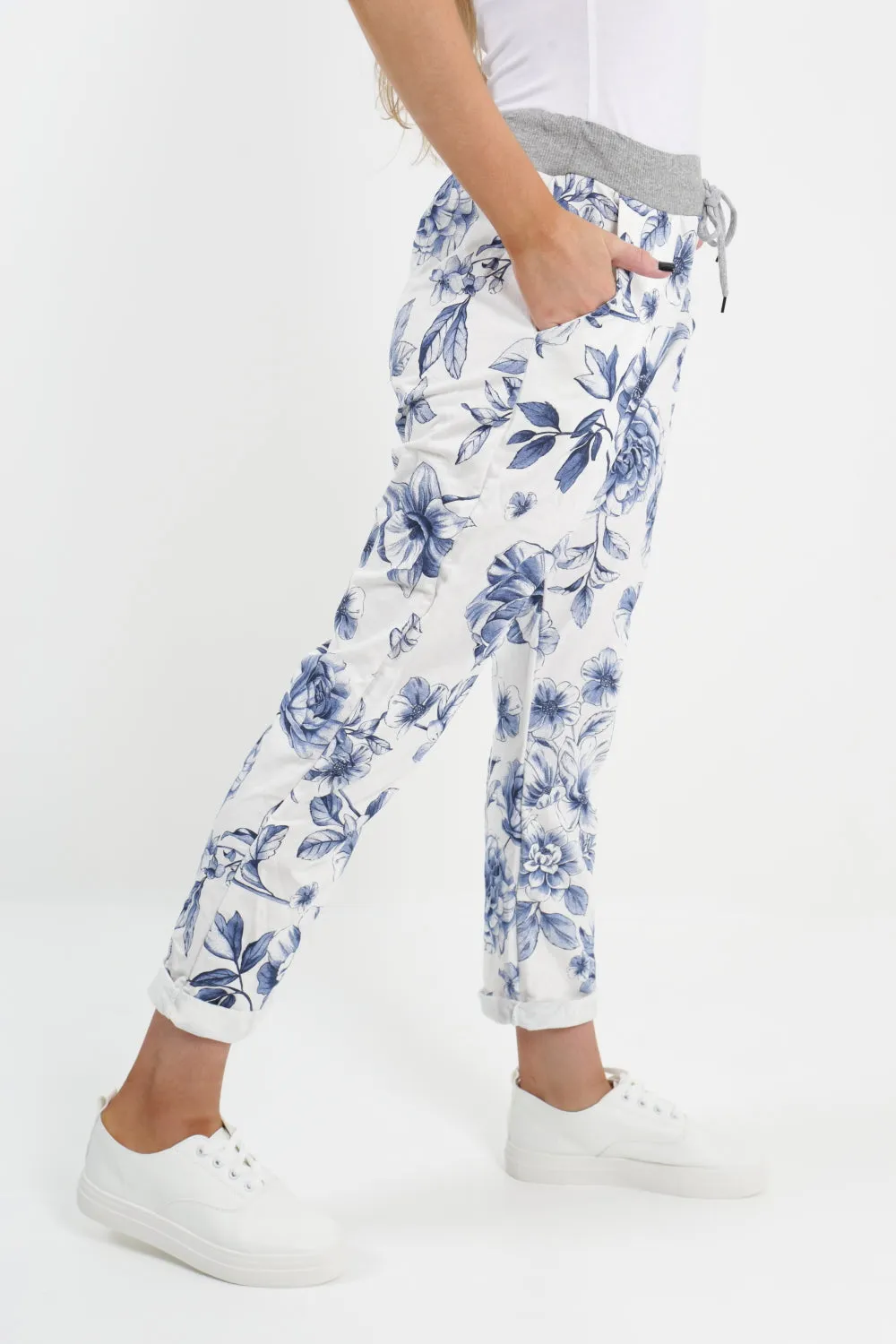 Italian Floral Printed Cotton Trousers