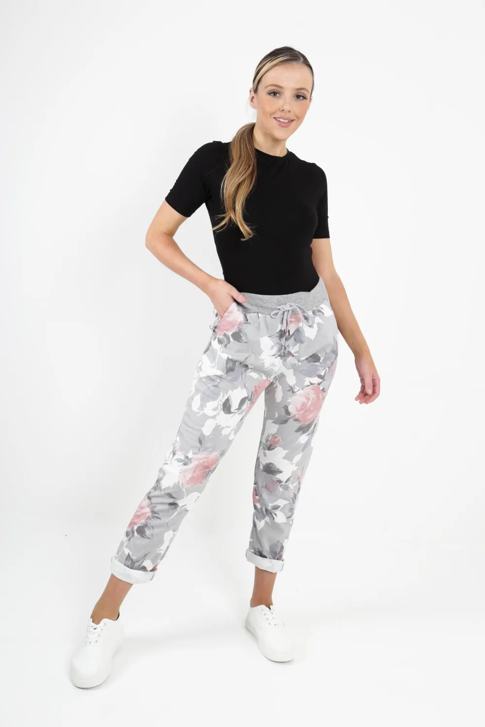 Italian Floral Printed Cotton Trousers