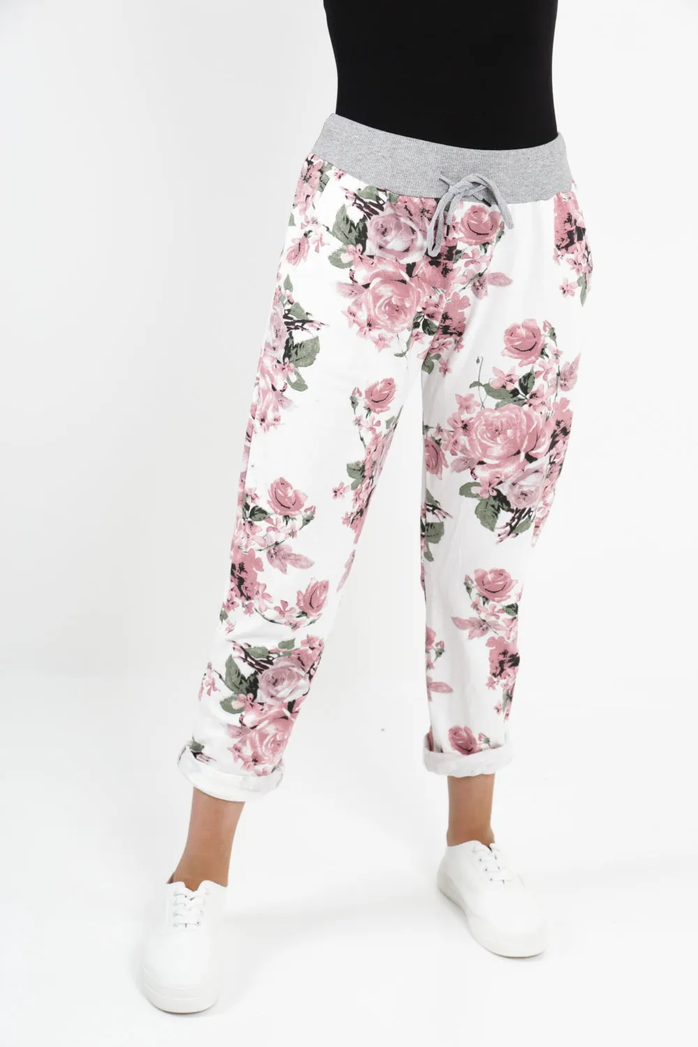 Italian Floral Printed Cotton Trousers