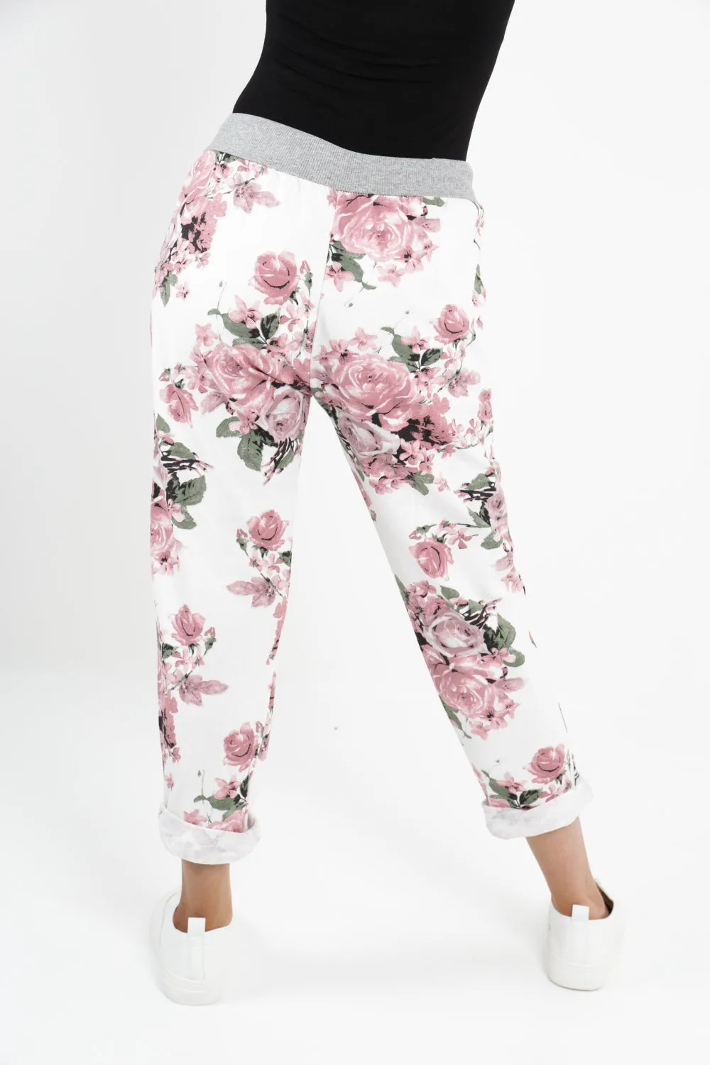Italian Floral Printed Cotton Trousers
