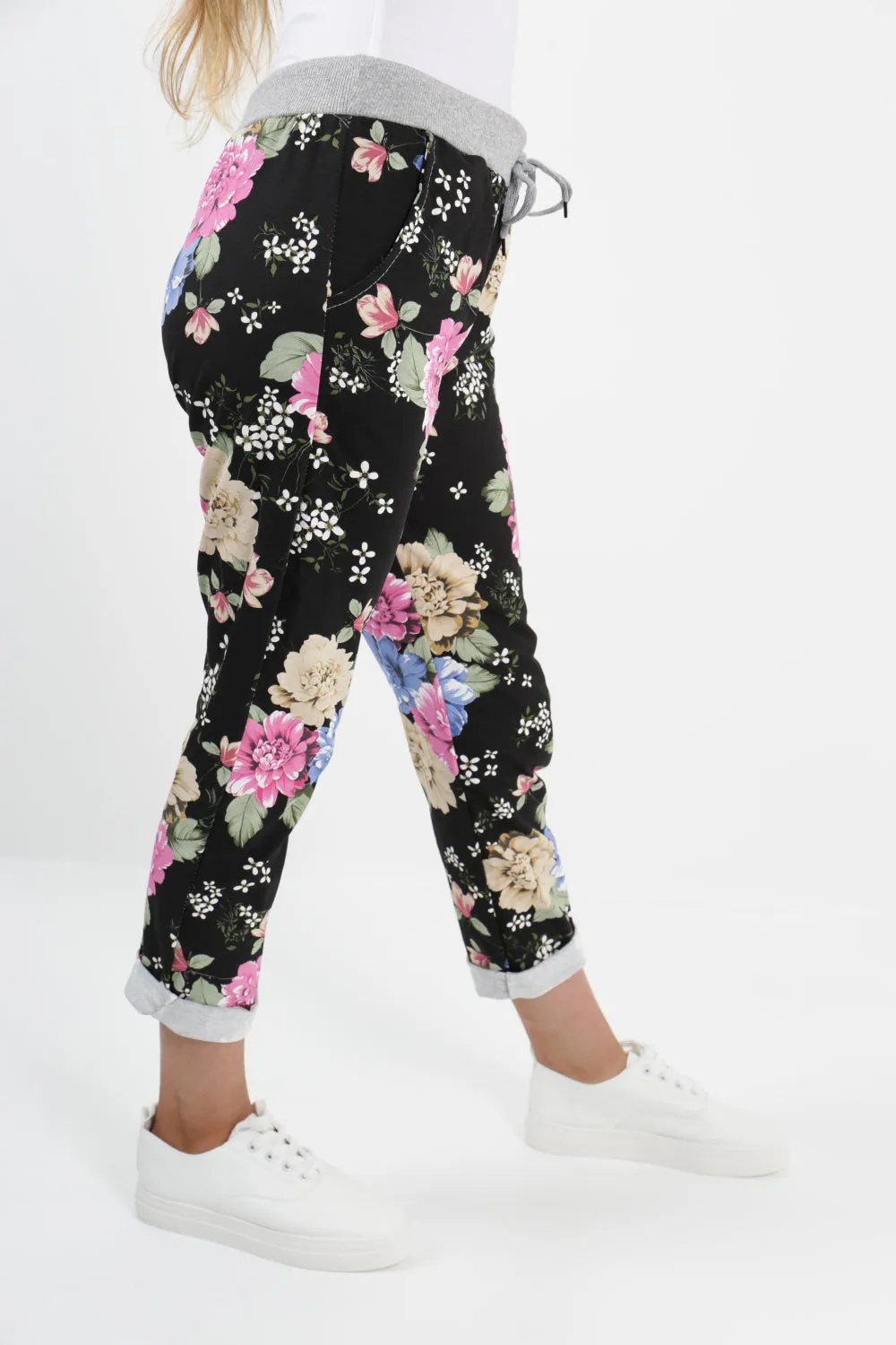 Italian Floral Printed Cotton Trousers