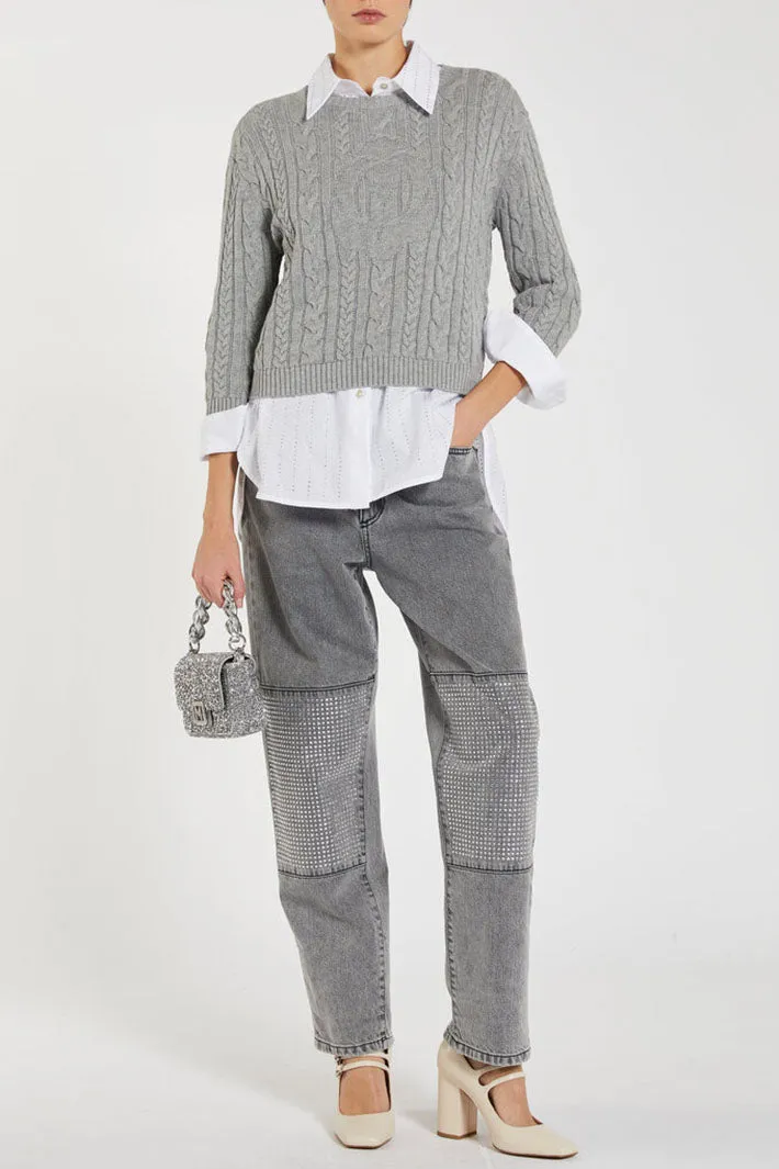 Marella Largo 2423366134200 Light Grey Melange Cable Knit Jumper