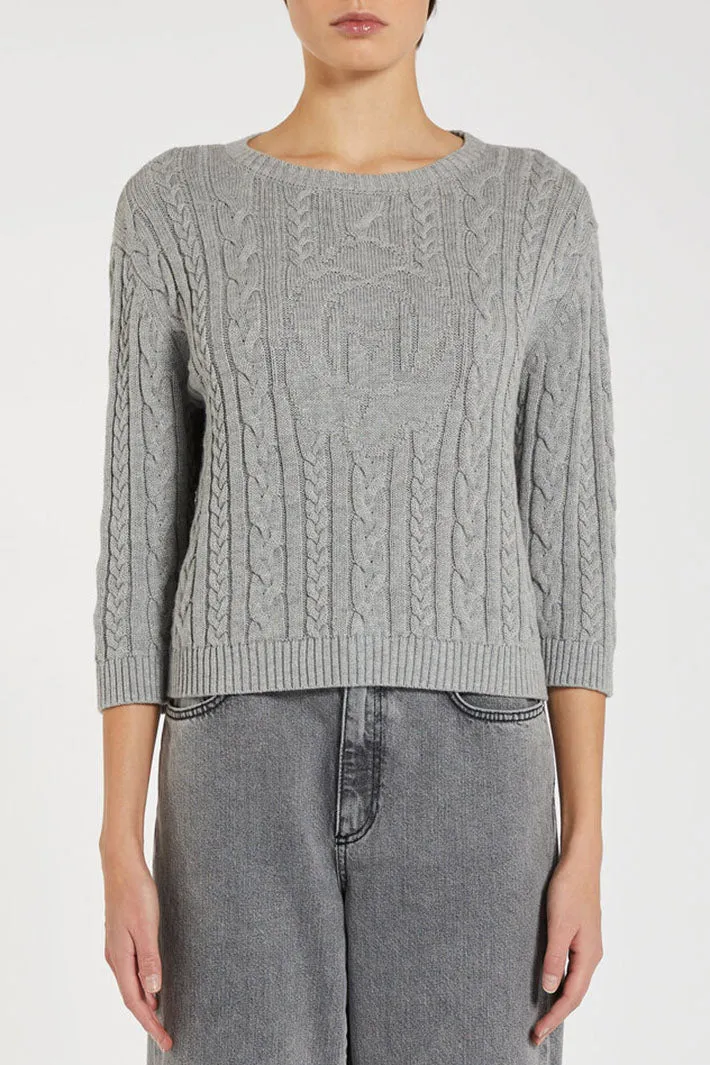 Marella Largo 2423366134200 Light Grey Melange Cable Knit Jumper