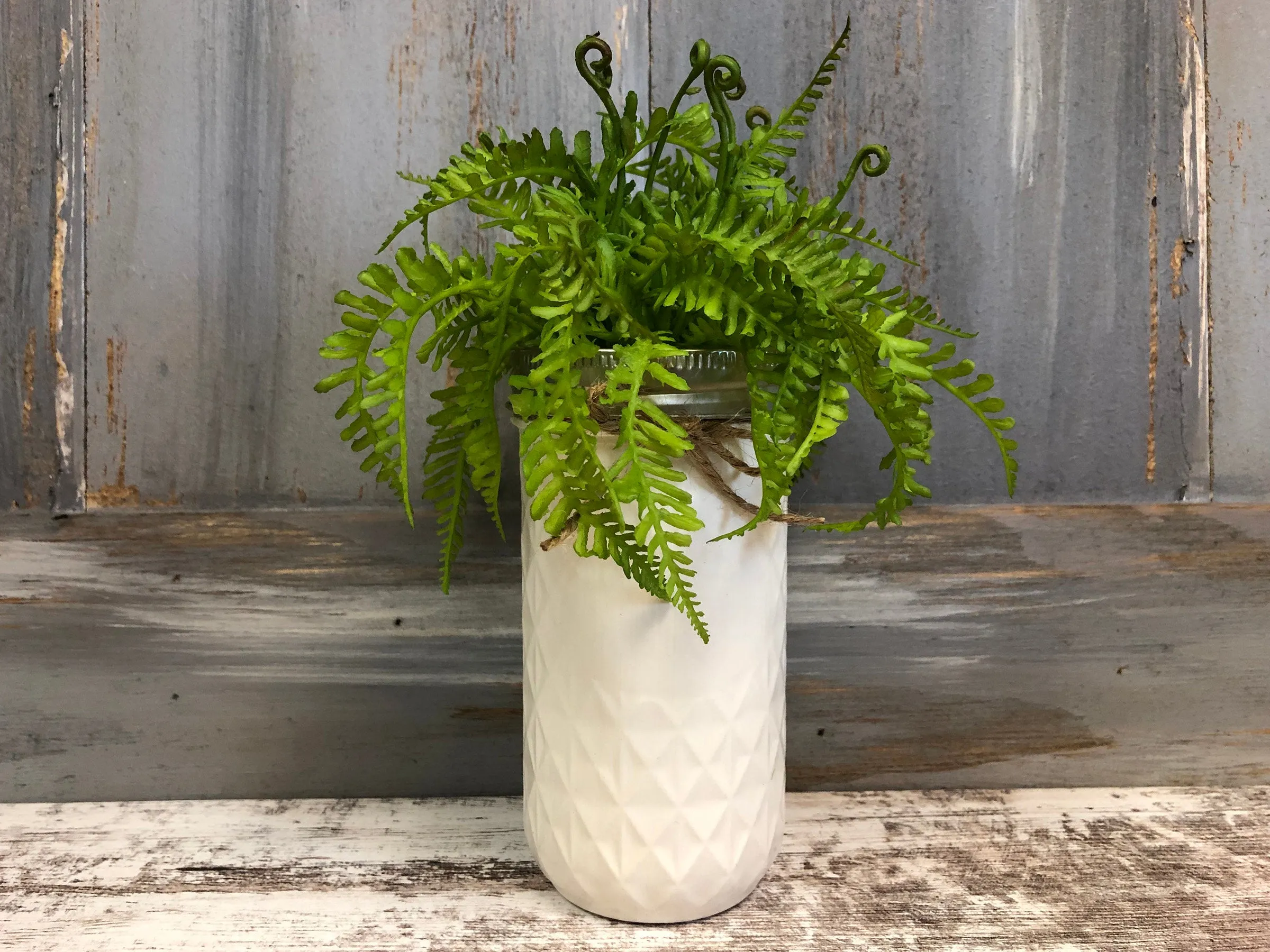 MASON Jar WEDDING Table Decor Tall QUILTED Ball Painted *Centerpiece (Greenery Optional)