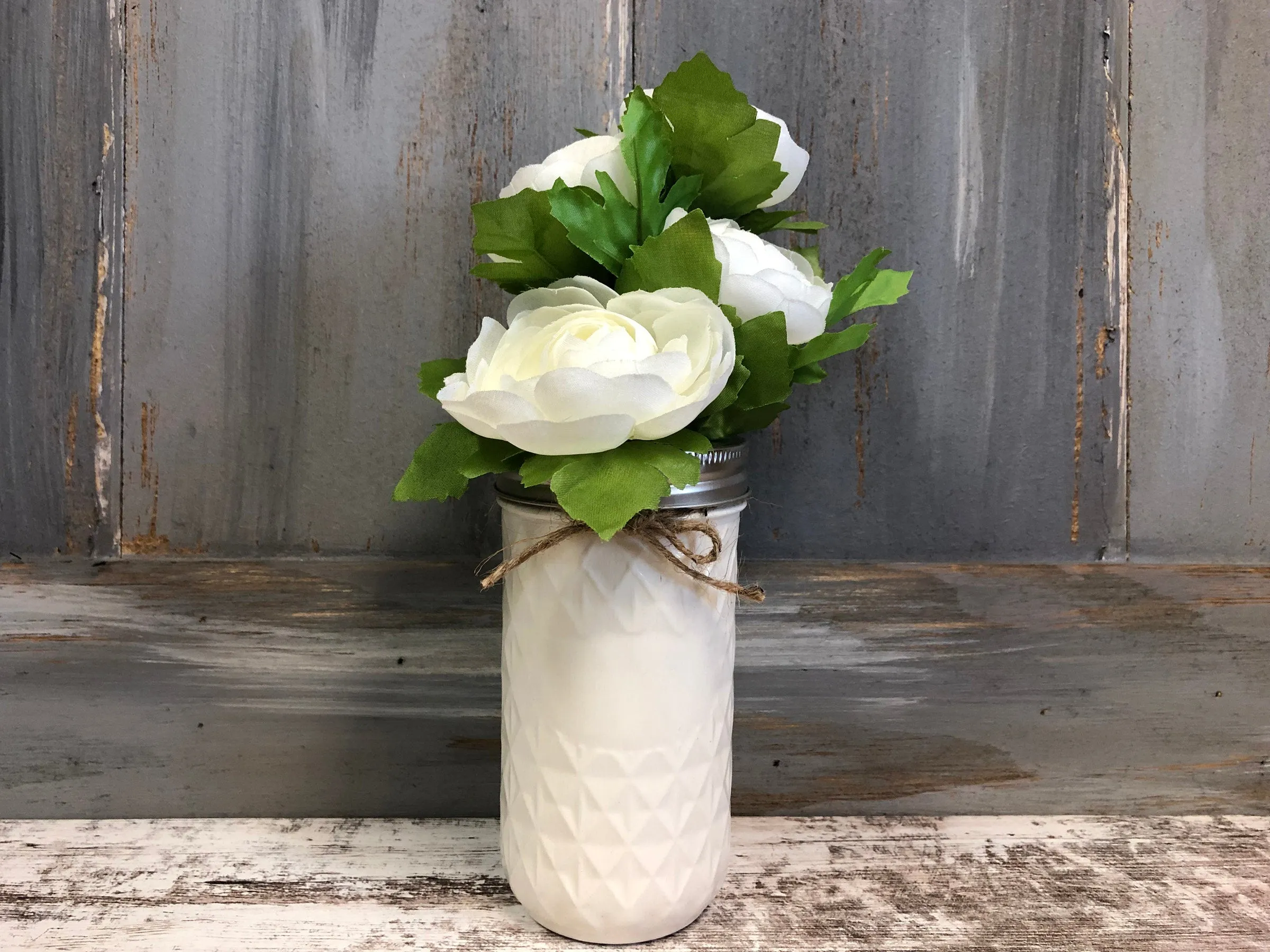 MASON Jar WEDDING Table Decor Tall QUILTED Ball Painted *Centerpiece (Greenery Optional)