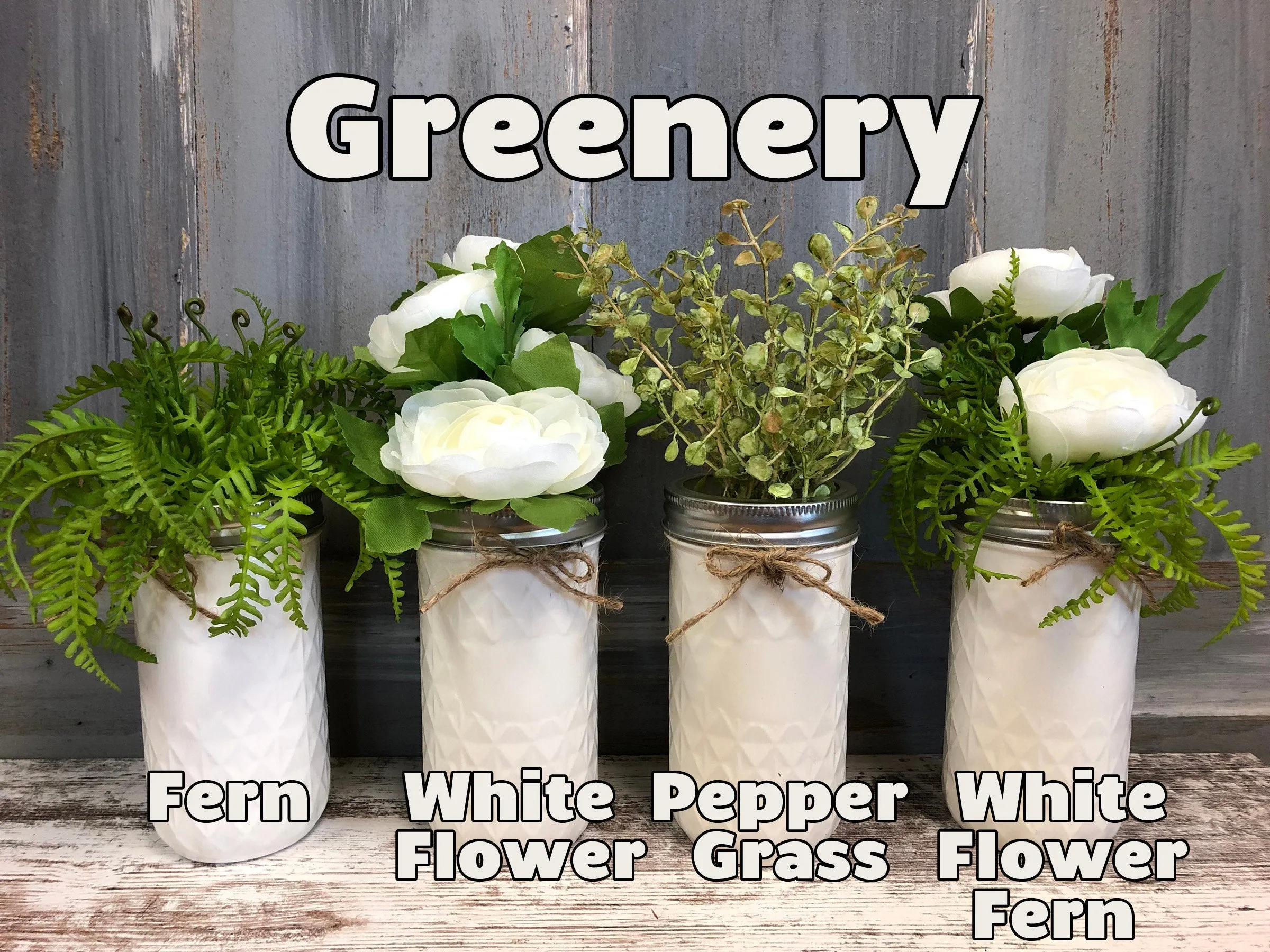 MASON Jar WEDDING Table Decor Tall QUILTED Ball Painted *Centerpiece (Greenery Optional)