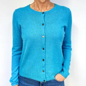 New Aqua Blue Cashmere Crew Neck Cardigan Medium