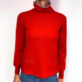 Scarlet Red Cashmere Turtle Neck Jumper with Pockets Medium