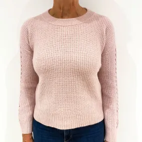 Shell Pink Chunky Rib Cashmere Crew Neck Jumper Medium