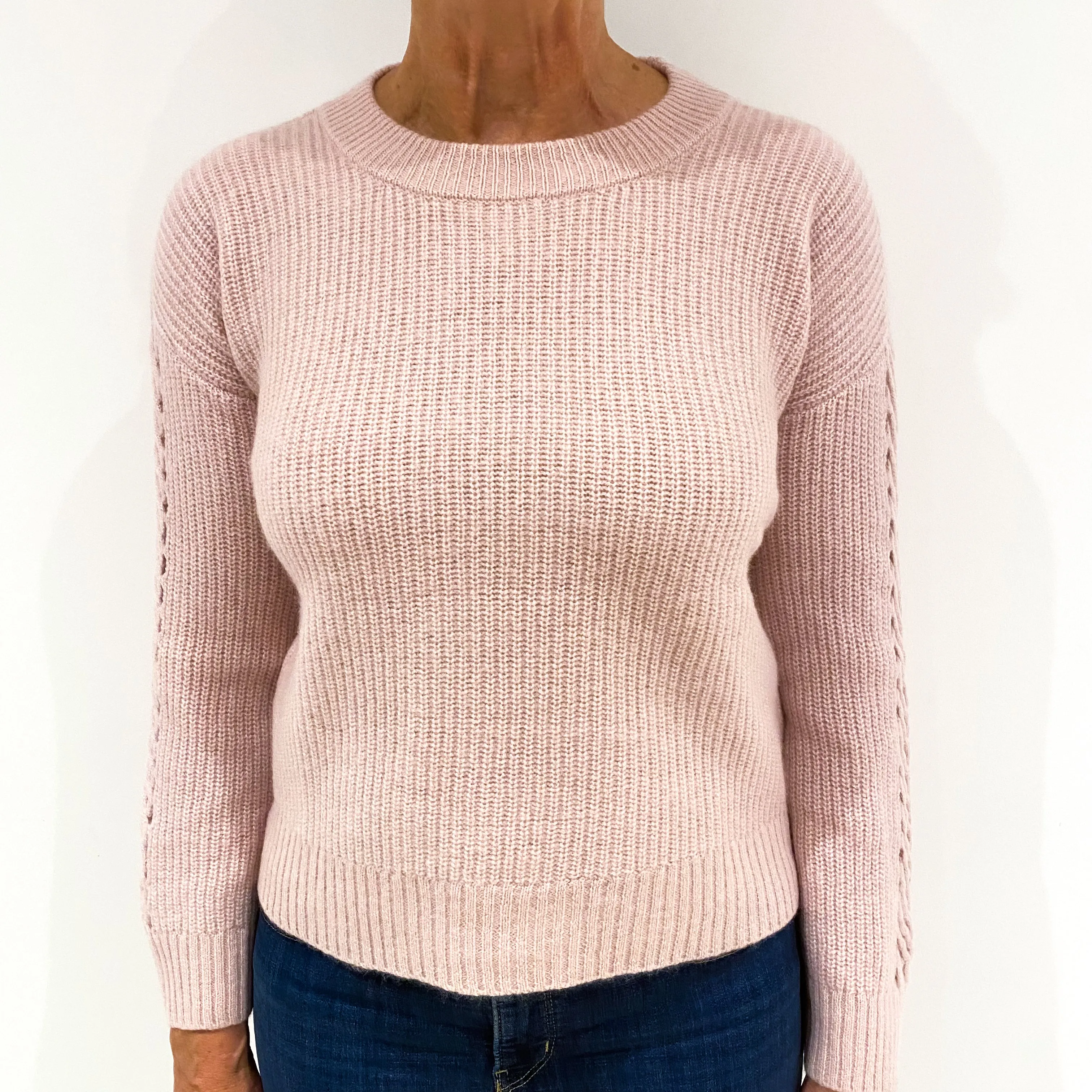 Shell Pink Chunky Rib Cashmere Crew Neck Jumper Medium