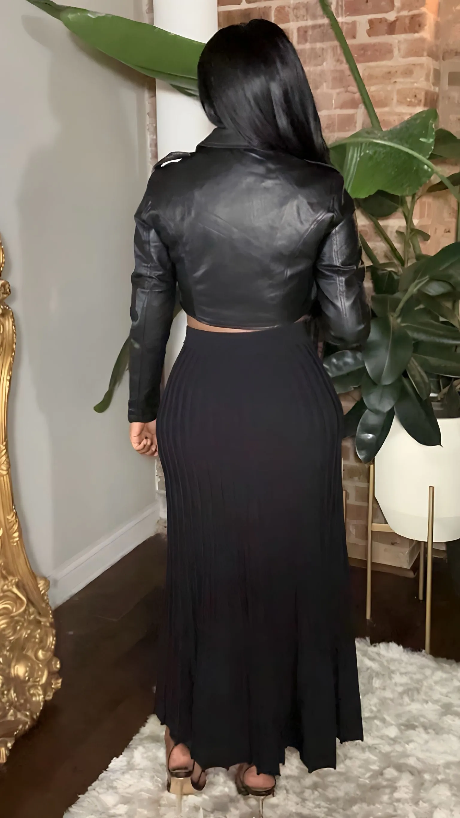 Vegan Leather Cropped Moto Biker Jacket - Black (PREORDER - ESTIMATED SHIP DATE 02/15 - 03/15)