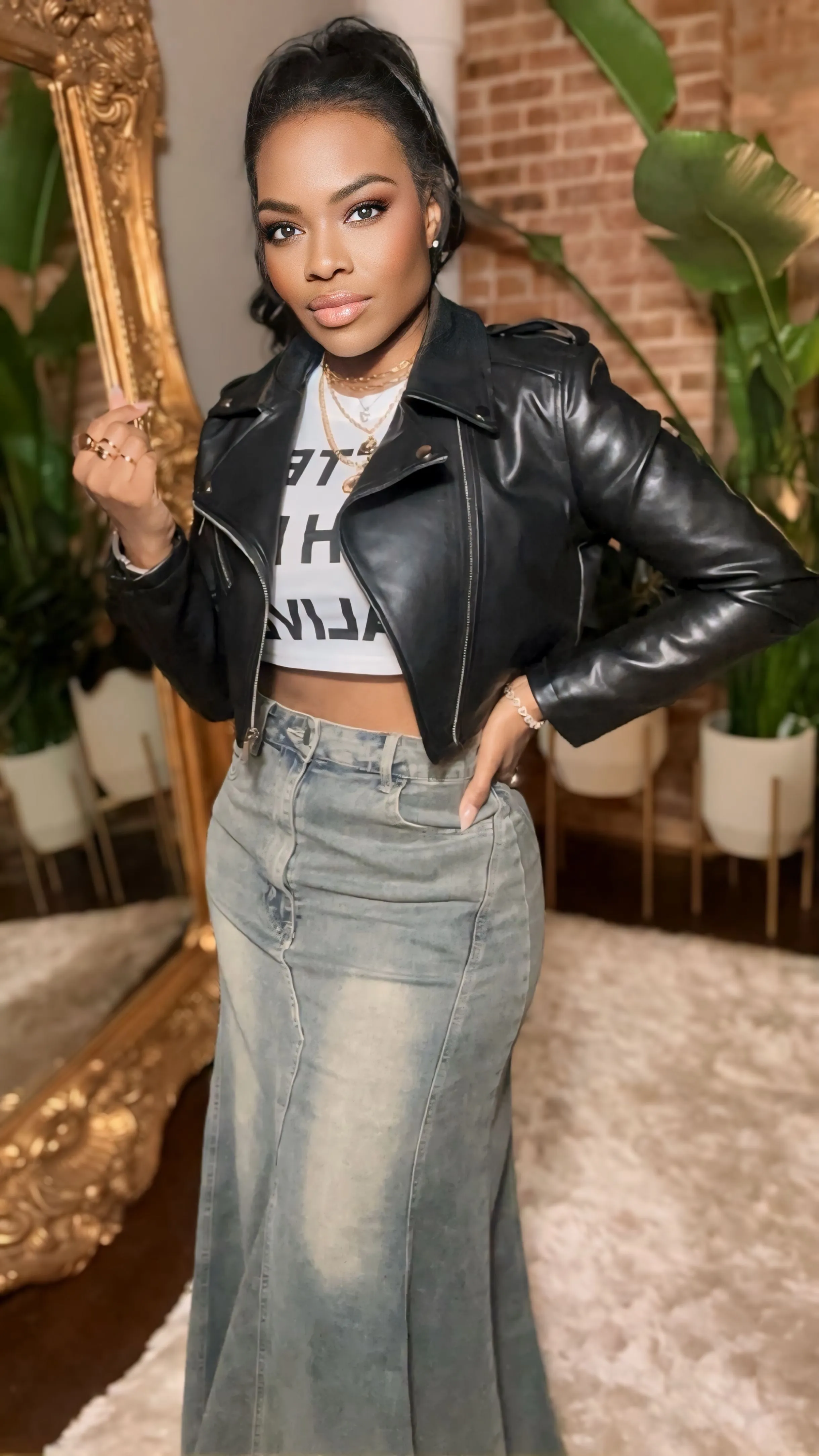 Vegan Leather Cropped Moto Biker Jacket - Black (PREORDER - ESTIMATED SHIP DATE 02/15 - 03/15)