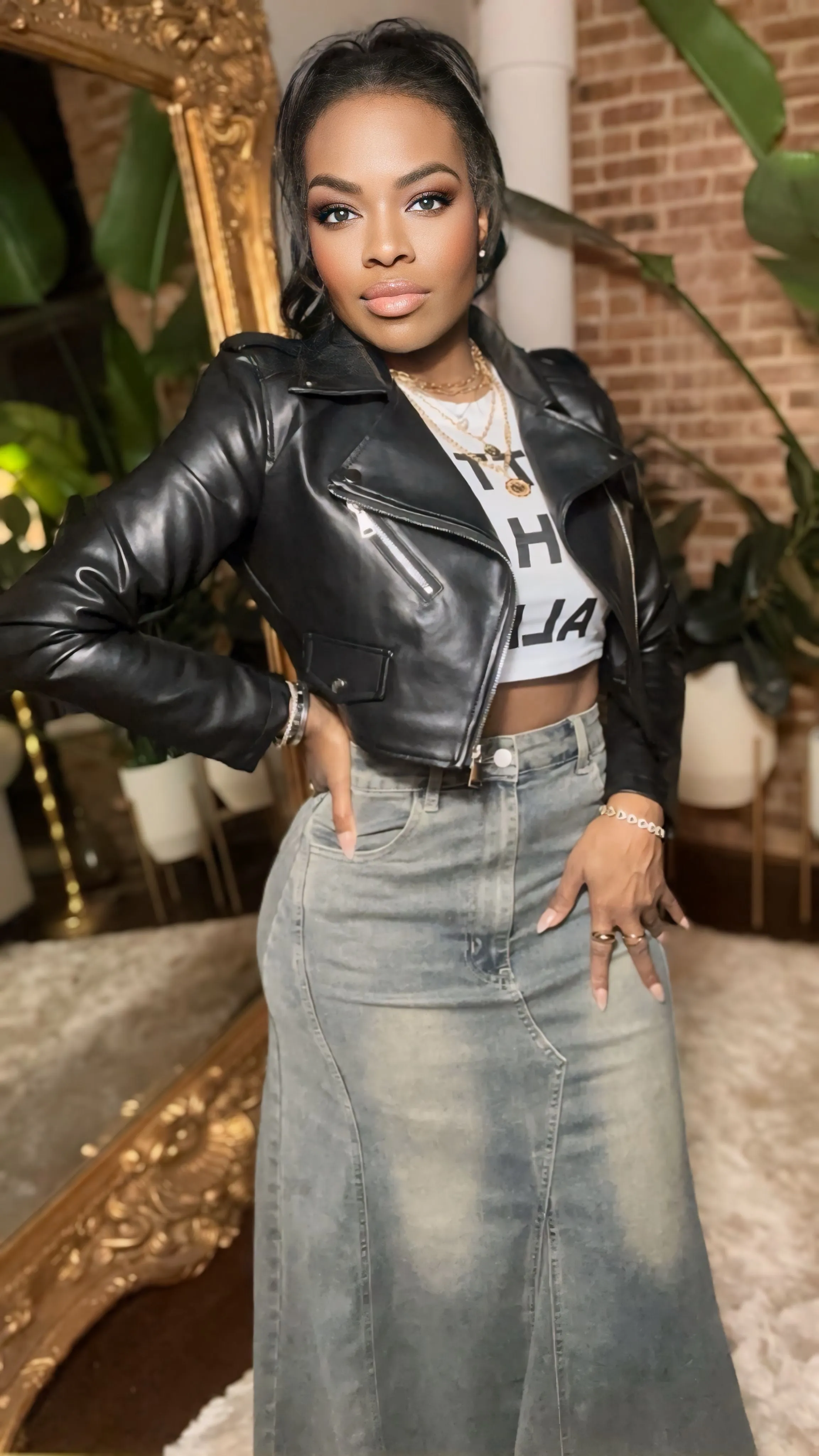 Vegan Leather Cropped Moto Biker Jacket - Black (PREORDER - ESTIMATED SHIP DATE 02/15 - 03/15)